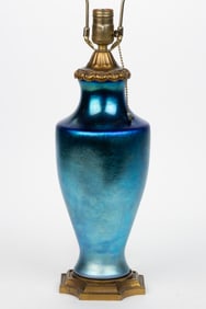 STEUBEN BLUE AURENE IRIDESCENT ART GLASS ELECTRIC TABLE LAMP
