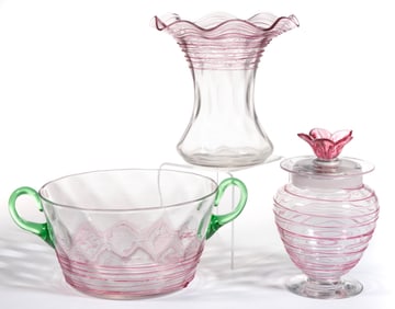 STEUBEN THREADED / REEDED ART GLASS ARTICLES, LOT OF THREE