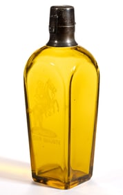 STEUBEN HAWKES ENGRAVED "DON QUIJOTE" ART GLASS GIN / WHISKEY BOTTLE