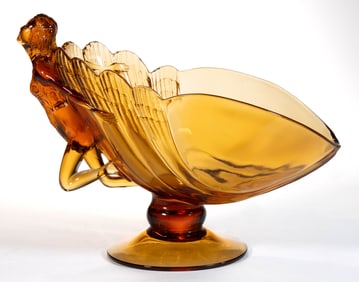 CAMBRIDGE GLASS ART-DECO FIGURAL "FLYING LADY" FOOTED BOWL