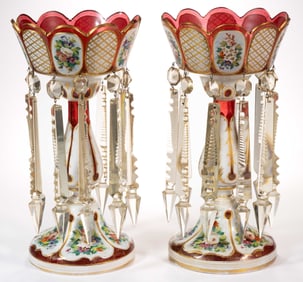 BOHEMIAN CUT-OVERLAY PAIR OF MANTLE LUSTERS