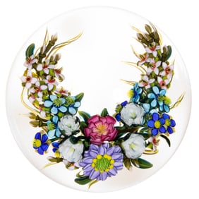KEN ROSENFELD (AMERICAN, B. 1950) MIXED WREATH BOUQUET LAMPWORK STUDIO ART GLASS PAPERWEIGHT