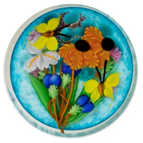 MAYAUEL WARD (AMERICAN, B. 1956) MIXED BOUQUET LAMPWORK STUDIO ART GLASS MAGNUM PAPERWEIGHT