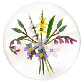 CHRIS BUZZINI (AMERICAN, B. 1949) FLORAL BOUQUET LAMPWORK STUDIO ART GLASS PAPERWEIGHT