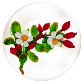 DEBBIE TARSITANO (AMERICAN, B. 1955) BLOSSOMING BRANCH LAMPWORK STUDIO ART GLASS PAPERWEIGHT