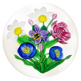 KEN ROSENFELD (AMERICAN, B. 1950) FLORAL BOUQUET LAMPWORK STUDIO ART GLASS PAPERWEIGHT