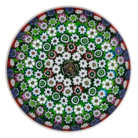 PARABELLE CONCENTRIC MILLEFIORI STUDIO ART GLASS PAPERWEIGHT