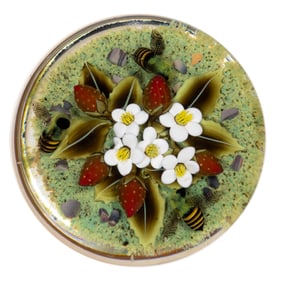 CLINTON SMITH (AMERICAN, B. 1979) BOTANICAL AND BEES LAMPWORK STUDIO ART GLASS PAPERWEIGHT