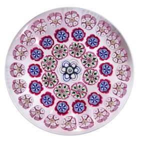 PARABELLE CONCENTRIC MILLEFIORI STUDIO ART GLASS PAPERWEIGHT