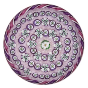 UNIQUE ARTIST PROOF GARY SCRUTTON (AMERICAN, 1937-2014) MILLEFIORI STUDIO ART GLASS PAPERWEIGHT