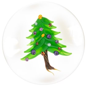 RANDALL GRUBB (AMERICAN, B. 1961) CHRISTMAS TREE LAMPWORK STUDIO ART GLASS PAPERWEIGHT