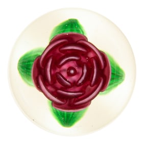 CHARLES KAZIUN JR. (AMERICAN, 1919-1992) CRIMP ROSE LAMPWORK STUDIO ART GLASS PAPERWEIGHT