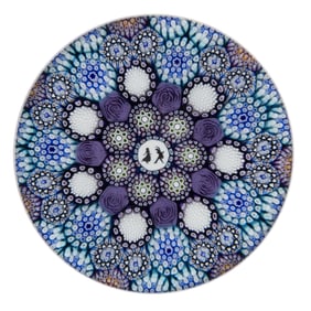 UNIQUE MIKE HUNTER (SCOTTISH, B. 1958) CONCENTRIC MILLEFIORI STUDIO ART GLASS PAPERWEIGHT