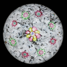 CHARLES KAZIUN JR. (AMERICAN, 1919-1992) RABBIT SILHOUETTE MILLEFIORI STUDIO ART GLASS MINIATURE