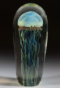 RICHARD SATAVA (AMERICAN, B. 1950) JELLYFISH STUDIO ART GLASS UPRIGHT PAPERWEIGHT