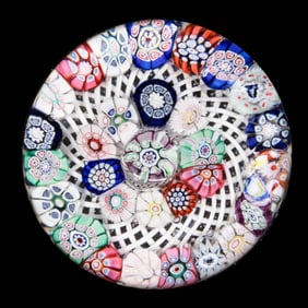ANTIQUE NEW ENGLAND CONCENTRIC MILLEFIORI ART GLASS PAPERWEIGHT