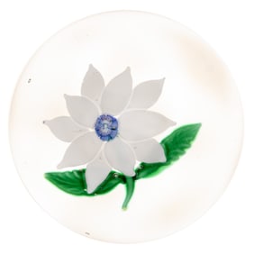 ANTIQUE SANDWICH POINSETTIA LAMPWORK ART GLASS PAPERWEIGHT