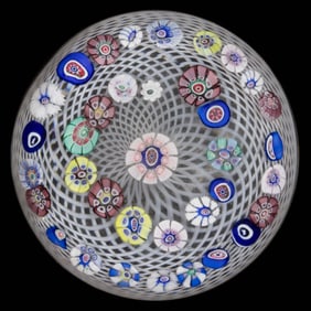 ANTIQUE NEW ENGLAND CONCENTRIC MILLEFIORI ART GLASS PAPERWEIGHT