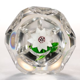 DORFLINGER ATTRIBUTED POINSETTIA LAMPWORK ART GLASS PAPERWEIGHT STOPPER
