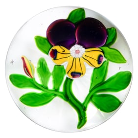ANTIQUE BACCARAT PANSY LAMPWORK ART GLASS PAPERWEIGHT