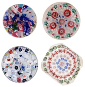 ASSORTED ANTIQUE ART GLASS PAPERWEIGHTS, LOT OF FOUR