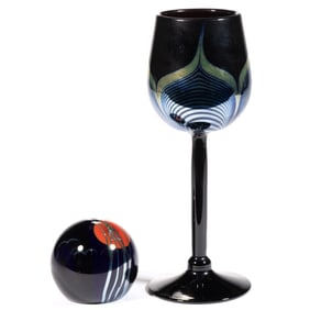 CORREIA IRIDESCENT STUDIO ART GLASS ARTICLES, LOT OF TWO