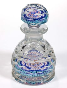 ANTIQUE ENGLISH CONCENTRIC MILLEFIORI PAPERWEIGHT INKWELL