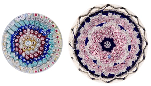 VINTAGE WHITEFRIARS FLORAL MILLEFIORI ART GLASS PAPERWEIGHT