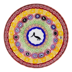 VINTAGE BACCARAT PELICAN GRIDEL SILHOUETTE AND MILLEFIORI ART GLASS PAPERWEIGHT