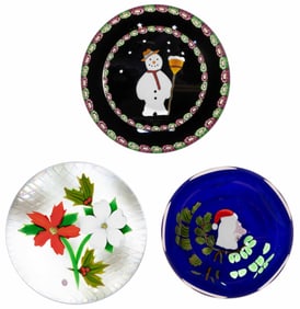 VINTAGE PERTHSHIRE CHRISTMAS LAMPWORK ART GLASS PAPERWEIGHTS, LOT OF THREE