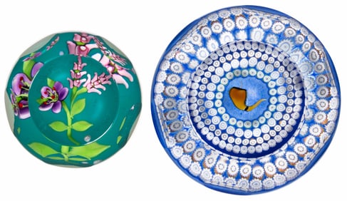 VINTAGE CAITHNESS LAMPWORK AND MILLEFIORI ART GLASS PAPERWEIGHTS, LOT OF TWO