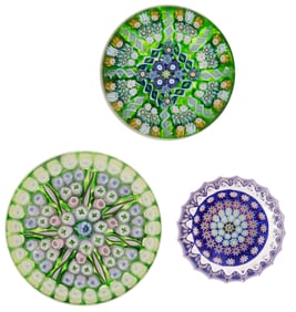 ASSORTED SCOTTISH MILLEFIORI ART GLASS PAPERWEIGHTS, LOT OF THREE