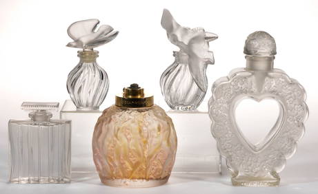 ASSORTED LALIQUE PERFUME BOTTLES, LOT OF FIVE (1 of 1)