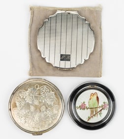 VINTAGE ELGIN GUILLOCHE ENAMEL AND OTHER STERLING SILVER LADY'S COMPACTS, LOT OF THREE