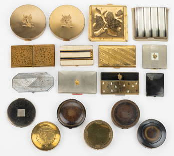 ANTIQUE / VINTAGE YARDLEY AND OTHER LADY'S COMPACTS, LOT OF 18: ANTIQUE / VINTAGE YARDLEY AND OTHER LADY'S COMPACTS, LOT OF 18, including four compacts by Yardley of London, England; two Art Deco examples by Houbigant featuring one being enameled and having a