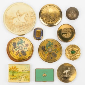 ANTIQUE / VINTAGE ANIMAL-THEMED LADY'S COMPACTS, LOT OF TEN