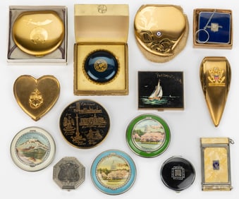 VINTAGE SOUVENIR AND OTHER LADY'S COMPACTS, LOT OF 14