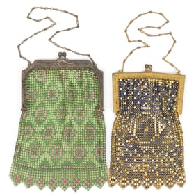 ANTIQUE / VINTAGE WHITING & DAVIS ART DECO METAL MESH LADY'S PURSES, LOT OF TWO
