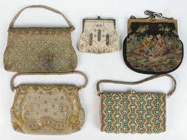 ANTIQUE / VINTAGE BEADED AND OTHER LADY'S PURSES, LOT OF FIVE