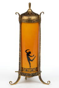 AMERICAN DEVILBISS ART DECO GLASS AND BRASS PERFUME / BOUDOIR ELECTRIC LAMP (1 of 3)