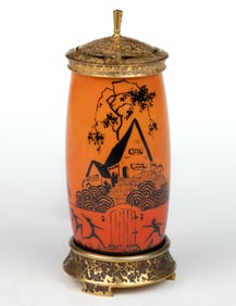 AMERICAN DEVILBISS ART DECO GLASS AND BRASS PERFUME / BOUDOIR ELECTRIC LAMP