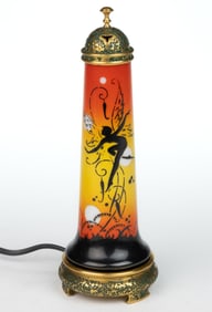 AMERICAN DEVILBISS ART DECO GLASS AND BRASS PERFUME / BOUDOIR ELECTRIC LAMP