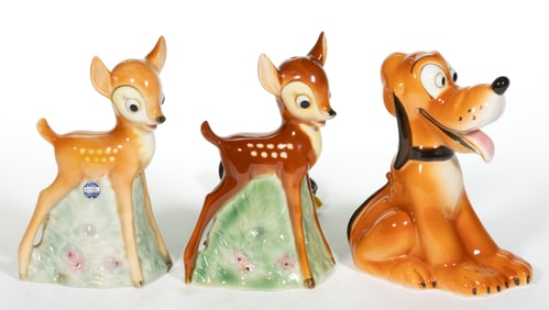 ASSORTED GERMAN W. GOEBEL CERAMIC FIGURAL WALT DISNEY CHARACTERS PERFUME / PORTABLE ELECTRIC LAMPS,