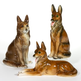 ASSORTED GERMAN W. GOEBEL AND OTHER CERAMIC FIGURAL DOG PERFUME / PORTABLE ELECTRIC LAMP, LOT OF