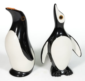 GERMAN W. GOEBEL ART DECO FIGURAL PENGUIN PERFUME / PORTABLE ELECTRIC LAMPS, LOT OF TWO