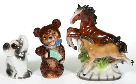ASSORTED GERMAN CERAMIC FIGURAL ANIMAL PERFUME / PORTABLE ELECTRIC LAMPS, LOT OF THREE
