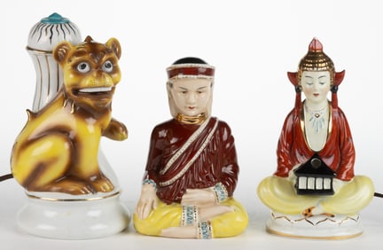 ASSORTED GERMAN AND OTHER CERAMIC FIGURAL ANIMAL PERFUME / PORTABLE ELECTRIC LAMPS, LOT OF THREE
