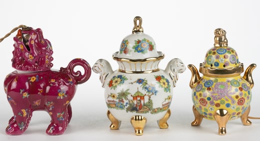 ASSORTED GERMAN AND OTHER CERAMIC FIGURAL PERFUME / PORTABLE ELECTRIC LAMPS, LOT OF THREE