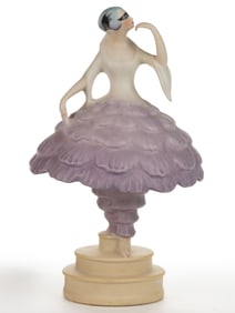 AMERICAN FULPER POTTERY ART DECO PORCELAIN BALLERINA TWO-PART BOUDOIR / PERFUME LAMP