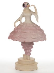 AMERICAN FULPER POTTERY ART DECO PORCELAIN BALLERINA TWO-PART BOUDOIR / PERFUME LAMP